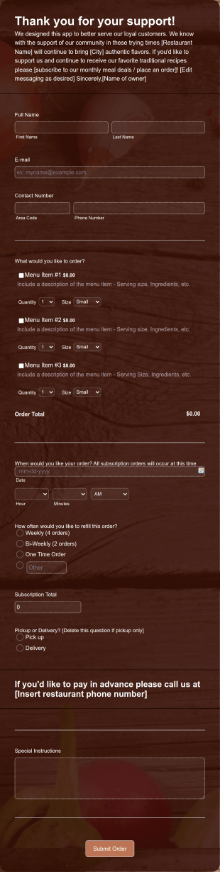 COVID 19 Restaurant Online Ordering Template