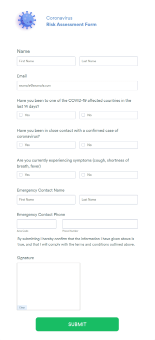 COVID 19 Risk Assessment Form Template