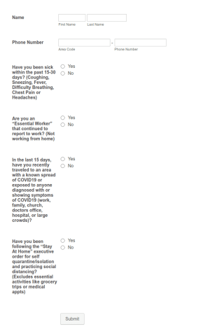 COVID 19 Risk Survey Form Template