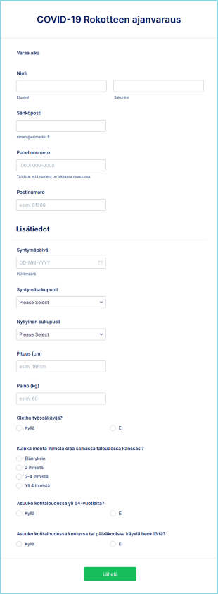 COVID 19 Rokotuksen Ajanvarauslomake