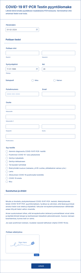 COVID 19 RT PCR Testin Pyyntölomake Form Template