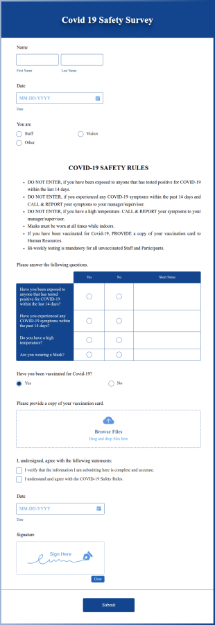 Covid 19 Safety Survey Form Template