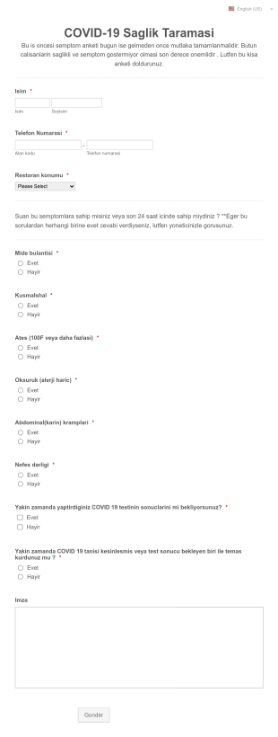 COVID 19 Saglik Taramasi Form Template