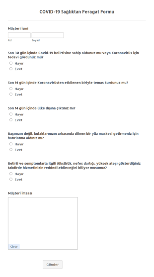 COVID 19 Sağlık Feragat Form Şablonu