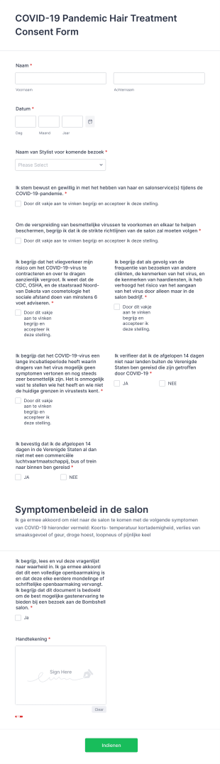 COVID 19 Salon Bedrijf Toestemmingsformulier Form Template