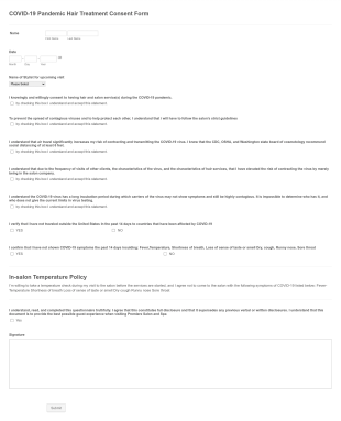 COVID 19 Salon Company Consent Form Premiere