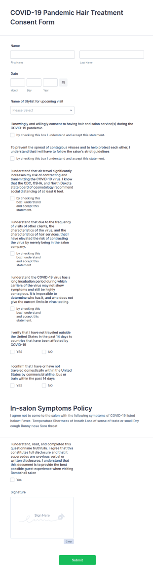 COVID 19 Salon Company Consent Form Template