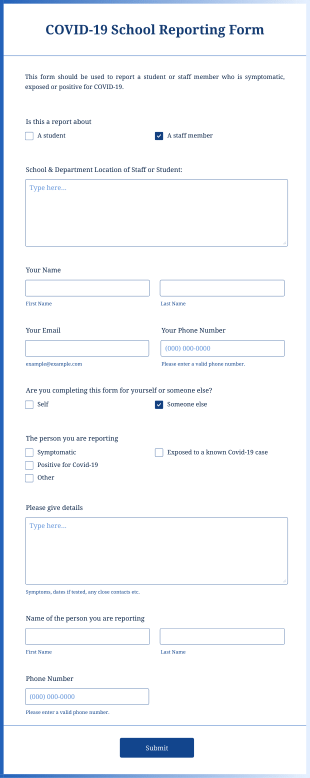 COVID 19 School Reporting Form Template