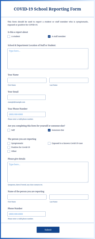 COVID 19 School Reporting Form Template