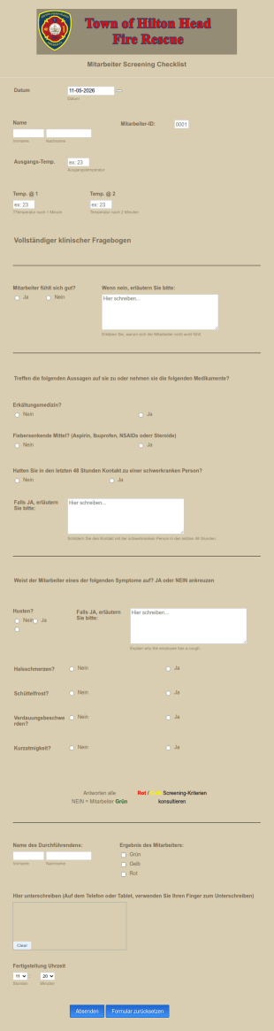 COVID 19 Screening Checkliste Für Mitarbeiter