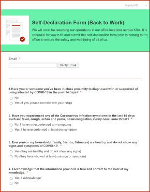 COVID 19 Self Declaration Form Template