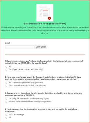 COVID 19 Self Declaration Form Template