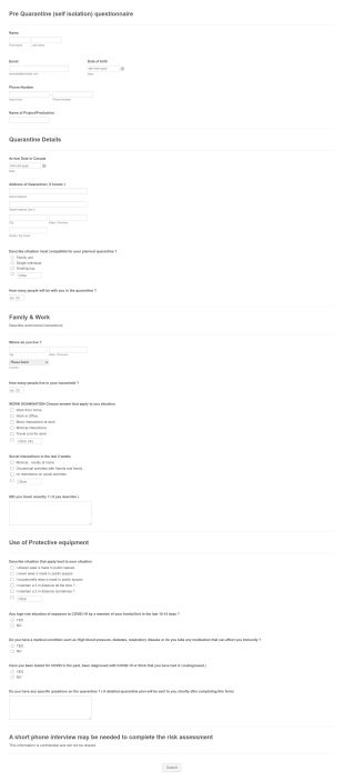 COVID 19 Self Isolation Questionnaire Form Template