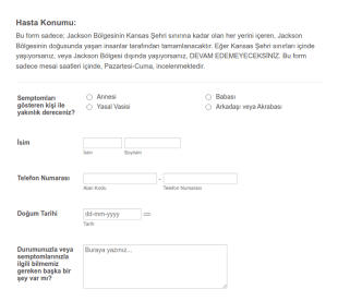COVID 19 Semptomları Öz Raporlama Form Şablonu