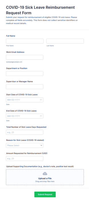 COVID 19 Sick Leave Reimbursement Request Form Template