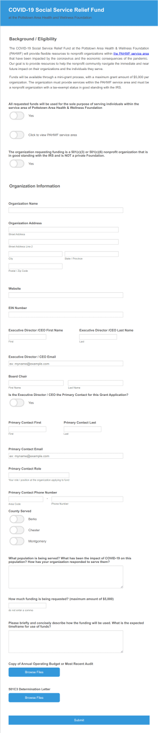 COVID 19 Social Service Relief Fund  Form Template