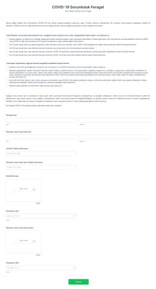 COVID 19 Sorumluluk Feragat Gayri Reşit Olanlar Form Template
