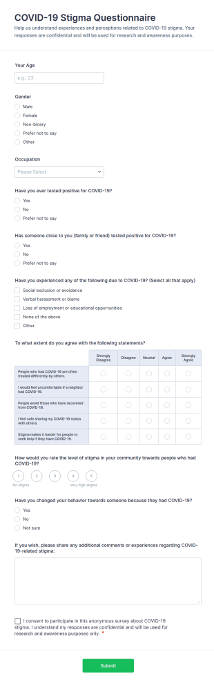 COVID 19 Stigma Questionnaire Form Template