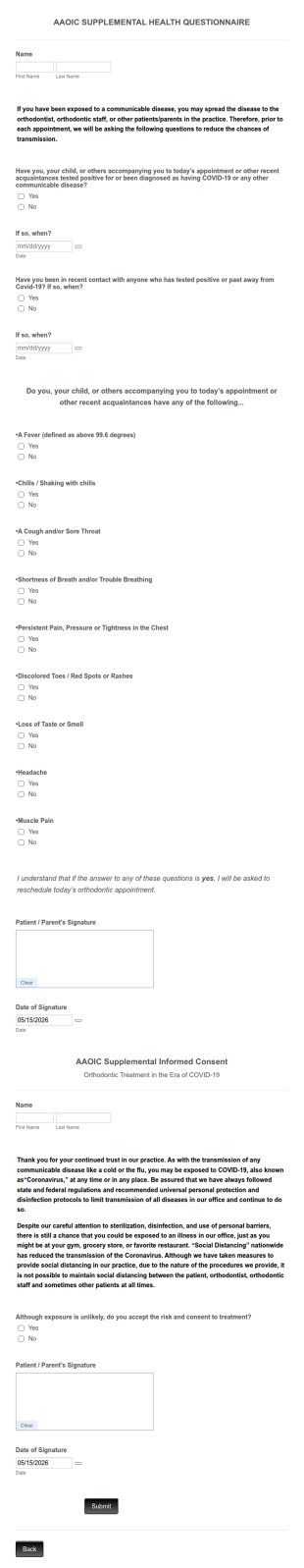 COVID 19 Supplemental Health Questionnaire Form Template