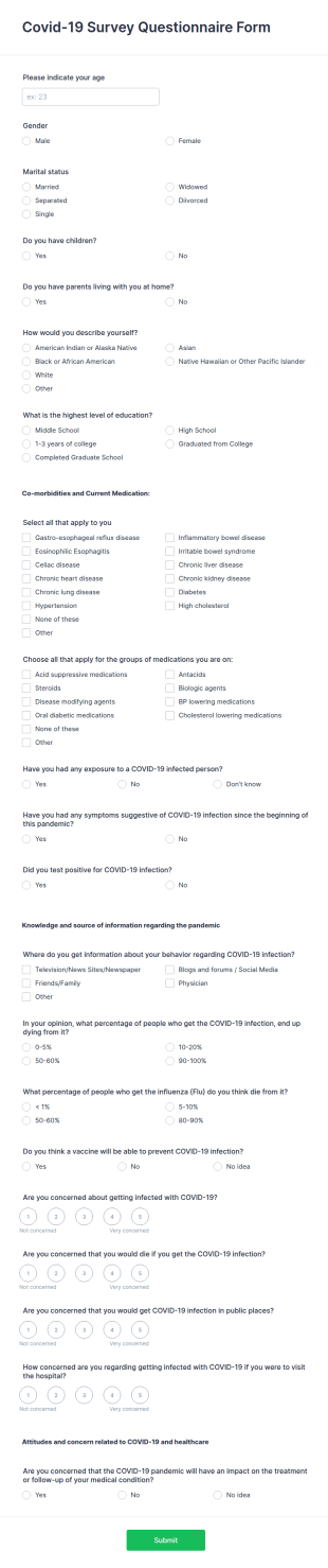 Covid 19 Survey Questionnaire Form Template