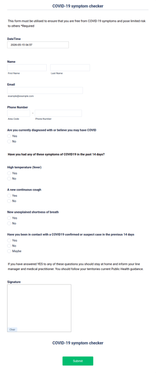 Covid 19 Symptom Checking Form Template