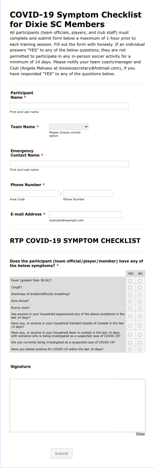 Covid 19 Symptom Checklist Form Template