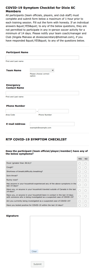 Covid 19 Symptom Checklist Form Template