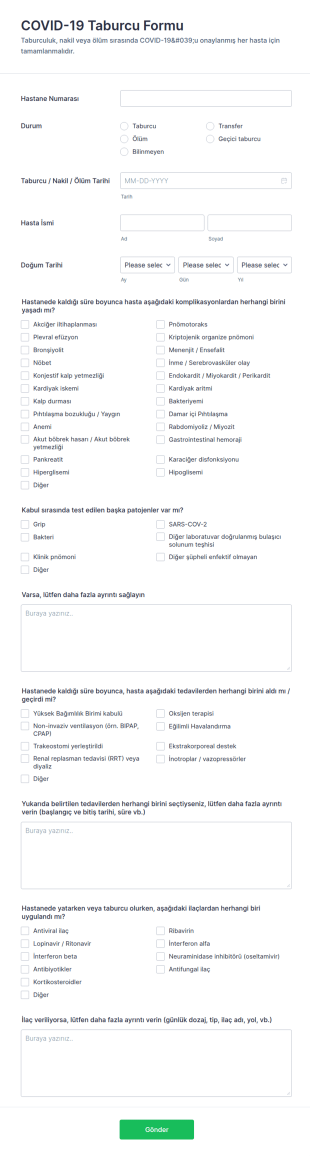 COVID 19 Taburcu Form Şablonu