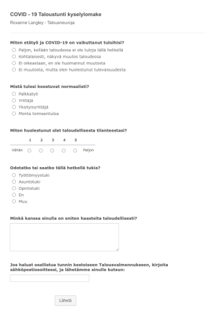 COVID 19 Taloustunti Kyselylomake