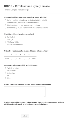 COVID 19 Taloustunti Kyselylomake