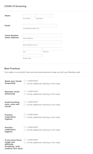 COVID 19 Team Survey Form Template
