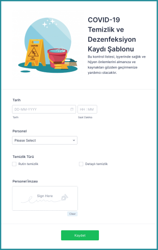 COVID 19 Temizlik Ve Dezenfeksiyon Kaydı Form Template