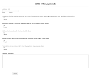COVID 19 Terveyslomake