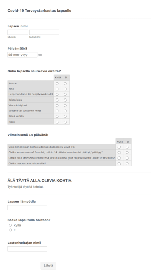 Covid 19 Terveystarkastus Lapselle