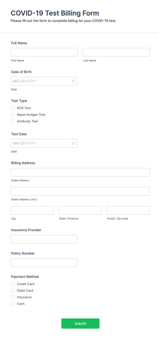 COVID 19 Test Billing Form Template