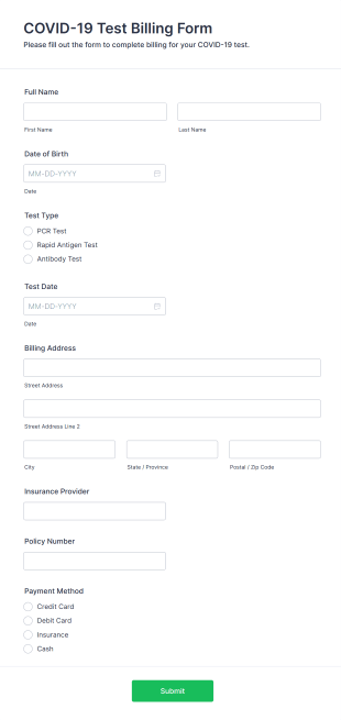 COVID 19 Test Billing Form Template