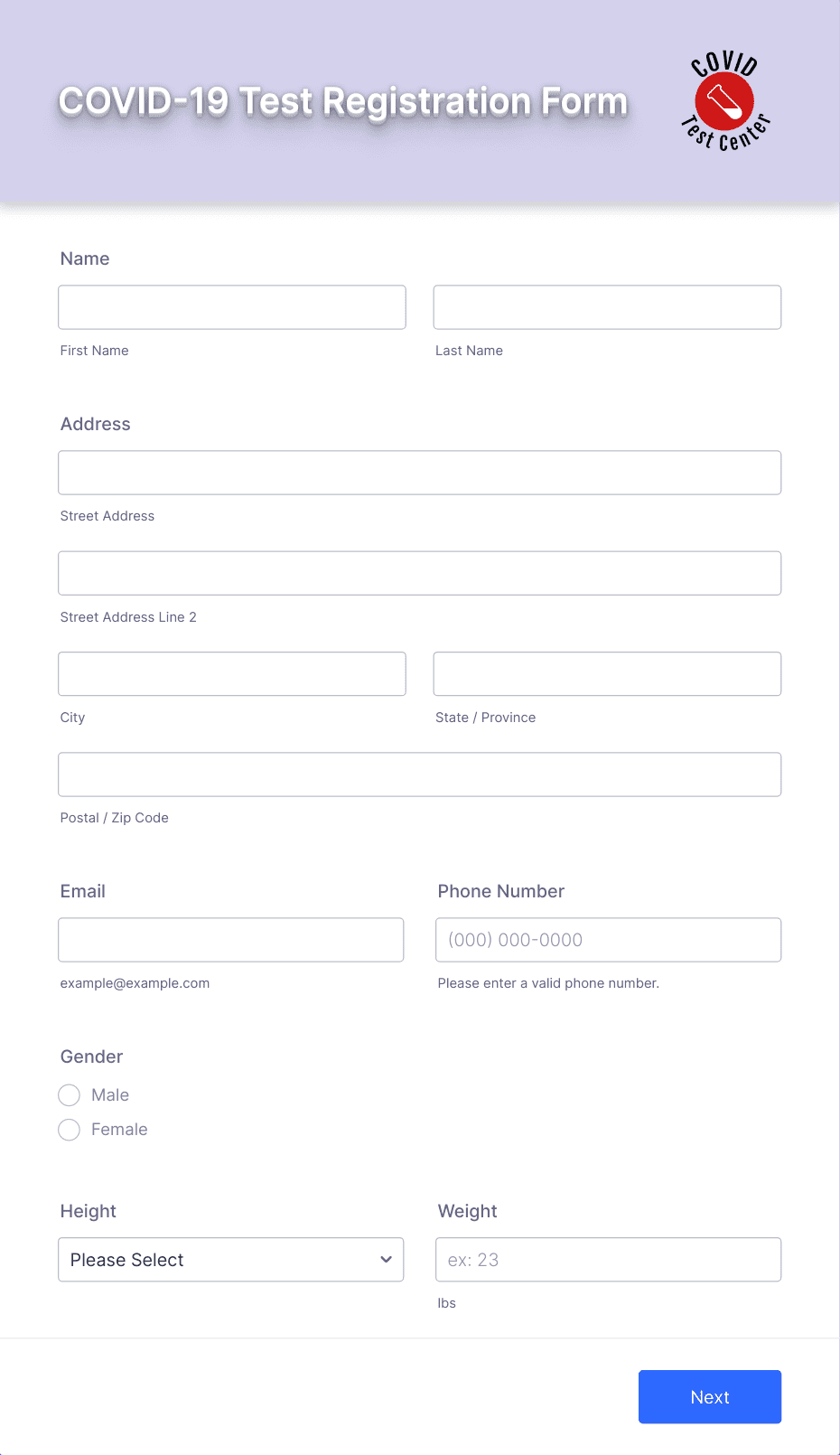 COVID-19 Test Registration Form Template | Jotform
