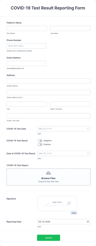 COVID 19 Test Result Reporting Form Template