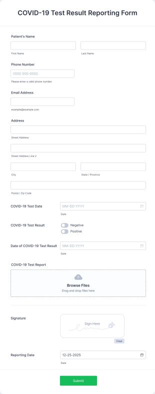 COVID 19 Test Result Reporting Form Template