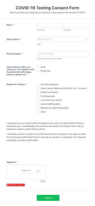 COVID 19 Testing Consent Form Template