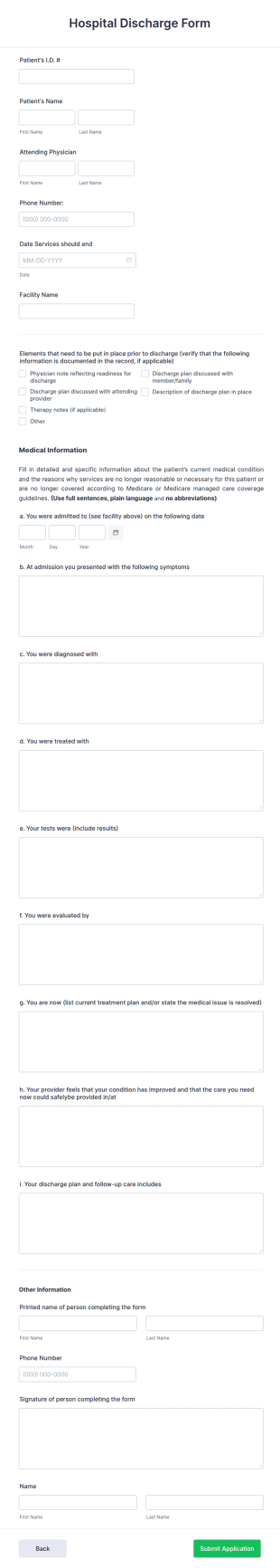 COVID 19 Testing Hospital Discharge Form Template