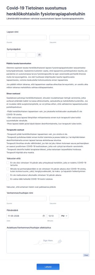 Covid 19 Tietoinen Suostumus Henkilökohtaisiin Fysioterapiapalveluihin