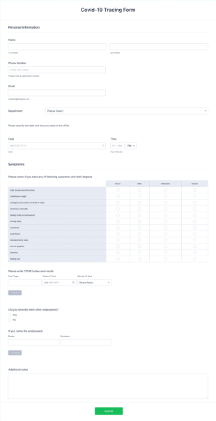 Covid 19 Tracing Form Template