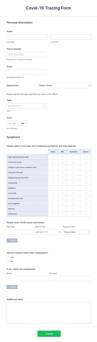 Covid 19 Tracing Form Template