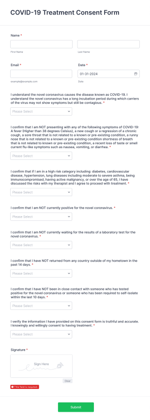 COVID 19 Treatment Consent Form Template