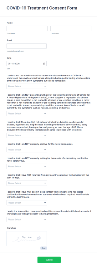 COVID 19 Treatment Consent Form Template