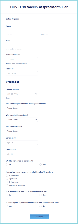 COVID 19 Vaccin Afspraakformulier