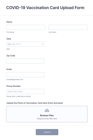 COVID 19 Vaccination Card Upload Form Template