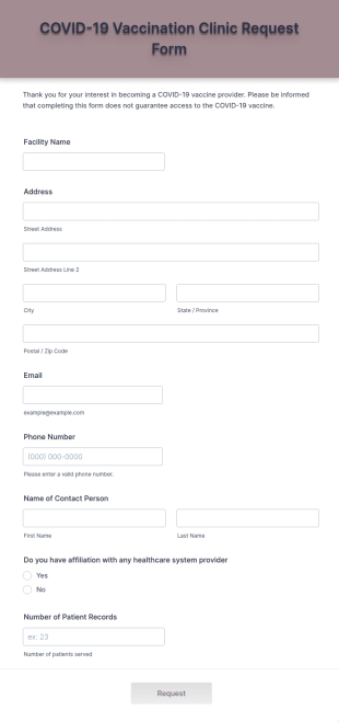 COVID 19 Vaccination Clinic Request Form Template
