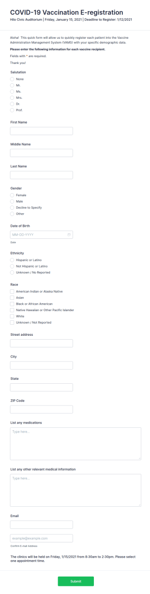 COVID 19 Vaccination E Registration Form Template